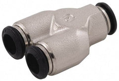 Alpha Technologies - 3mm Outside Diam, Nickel Plated Brass Push-to-Connect Tube Union Y - 250 Max psi, Tube to Tube Connection, Buna O-Ring - Benchmark Tooling