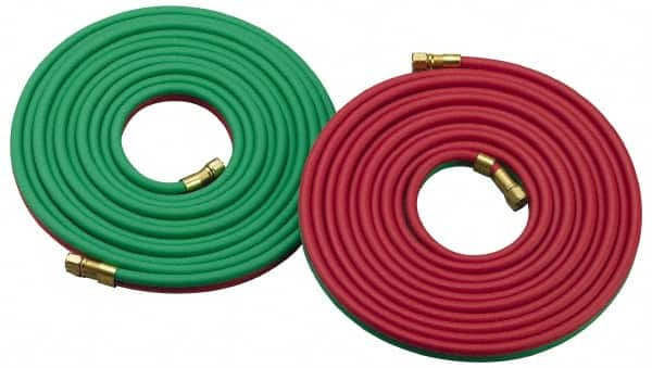 Parker - 3/16" Inside x 7/16" Outside Diam, Grade R Welding Hose - Green & Red, 25' Long, Twin Style, 200 psi Working Pressure - Benchmark Tooling