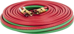 Parker - 1/4" Inside x 17/32" Outside Diam, Grade R Welding Hose - Green & Red, 50' Long, Twin Style, 200 psi Working Pressure - Benchmark Tooling