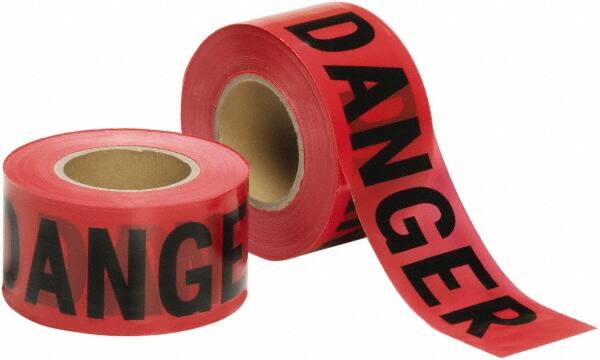 Ability One - 1,000' Long x 3" Wide Roll, Polyethylene, Black & Red Barricade Tape - Message: Danger - Benchmark Tooling