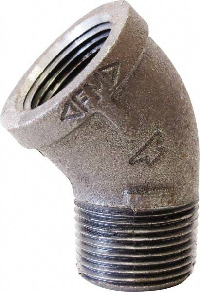 Made in USA - Size 1", Class 150, Malleable Iron Black Pipe 45° Street Elbow - 300 psi, Threaded (NPT) End Connection - Benchmark Tooling