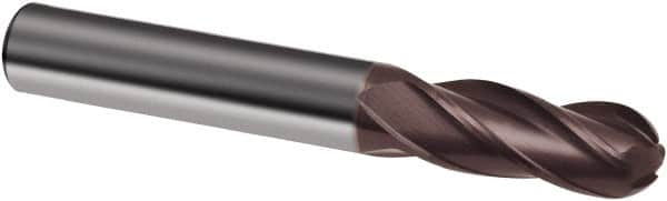 Guhring - 5/16" Diam, 13/16" LOC, 4 Flute Solid Carbide Ball End Mill - nano-A Finish, Single End, 2-1/2" OAL, 5/16" Shank Diam, Spiral Flute - Benchmark Tooling