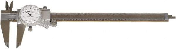 Mitutoyo - 0" to 8" Range, 0.001" Graduation, 1" per Revolution, Dial Caliper - White Face, Accurate to 0.1000", 50mm Jaw Length - Benchmark Tooling