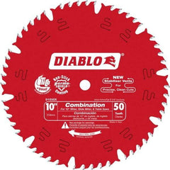 Freud - 10" Diam, 5/8" Arbor Hole Diam, 50 Tooth Wet & Dry Cut Saw Blade - Carbide-Tipped, Standard Round Arbor - Benchmark Tooling