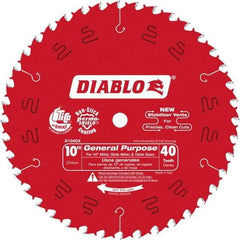 Freud - 10" Diam, 5/8" Arbor Hole Diam, 40 Tooth Wet & Dry Cut Saw Blade - Carbide-Tipped, Standard Round Arbor - Benchmark Tooling