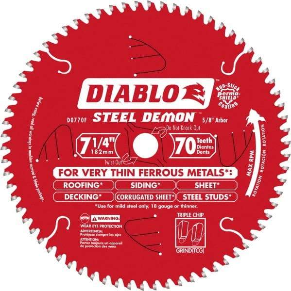 Freud - 7-1/4" Diam, 5/8" Arbor Hole Diam, 70 Tooth Wet & Dry Cut Saw Blade - Carbide-Tipped, Standard Round Arbor - Benchmark Tooling