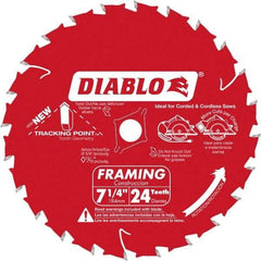 Freud - 7-1/4" Diam, 5/8" Arbor Hole Diam, 24 Tooth Wet & Dry Cut Saw Blade - Carbide-Tipped, Standard Round Arbor - Benchmark Tooling