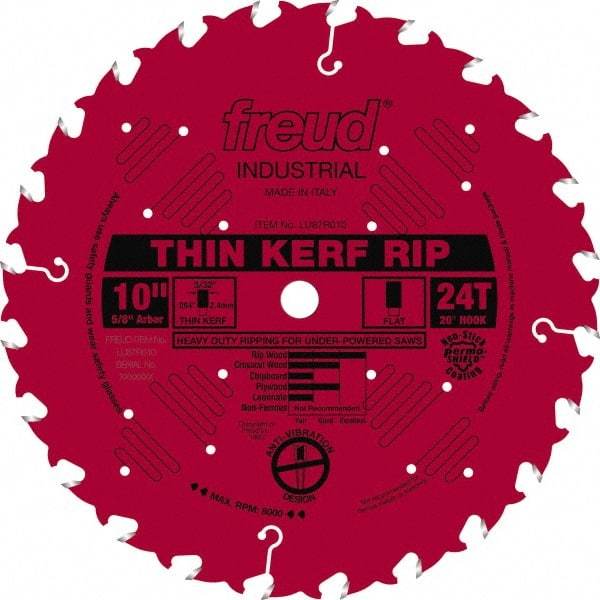 Freud - 10" Diam, 5/8" Arbor Hole Diam, 24 Tooth Wet & Dry Cut Saw Blade - Carbide-Tipped, Standard Round Arbor - Benchmark Tooling