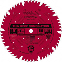 Freud - 10" Diam, 5/8" Arbor Hole Diam, 50 Tooth Wet & Dry Cut Saw Blade - Carbide-Tipped, Combination Action, Standard Round Arbor - Benchmark Tooling