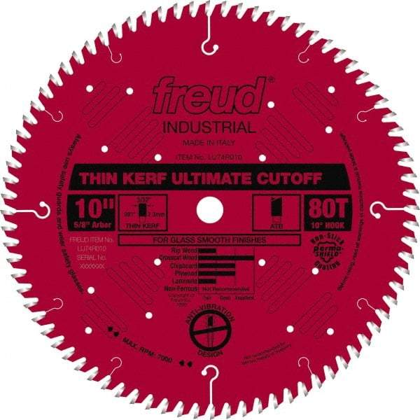 Freud - 10" Diam, 5/8" Arbor Hole Diam, 80 Tooth Wet & Dry Cut Saw Blade - Carbide-Tipped, Standard Round Arbor - Benchmark Tooling