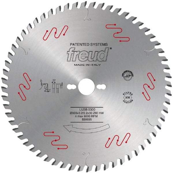 Freud - 303mm Diam, 30mm Arbor Hole Diam, 60 Tooth Wet & Dry Cut Saw Blade - Carbide-Tipped, Standard Round Arbor - Benchmark Tooling