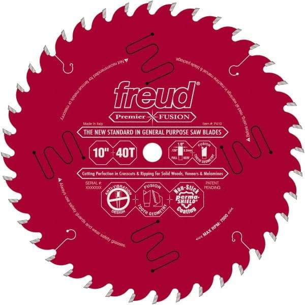 Freud - 10" Diam, 5/8" Arbor Hole Diam, 40 Tooth Wet & Dry Cut Saw Blade - Carbide-Tipped, Standard Round Arbor - Benchmark Tooling