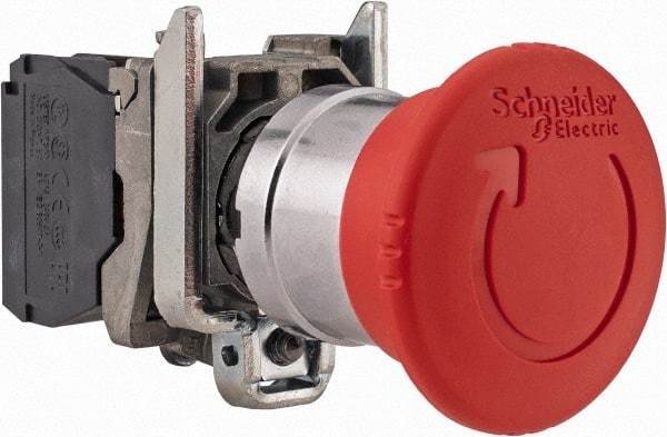 Schneider Electric - 22mm Mount Hole, Extended Mushroom Head, Pushbutton Switch Only - Round, Red Pushbutton, Nonilluminated, Trigger Action, Off, Shock and Vibration Resistant - Benchmark Tooling