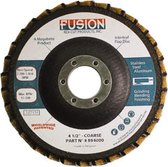 Rex Cut Product - 60 Grit, 4-1/2" Disc Diam, 7/8" Center Hole, Type 29 Aluminum Oxide Flap Disc - 13,300 Max RPM, Fiberglass Backing, Arbor Attaching System, Coated & Non-Woven Combo - Benchmark Tooling