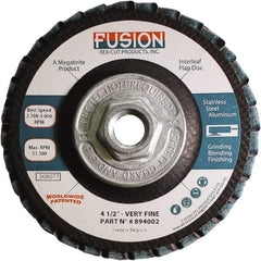 Rex Cut Product - 120 Grit, 4-1/2" Disc Diam, 5/8-11 Center Hole, Type 29 Aluminum Oxide Flap Disc - 13,300 Max RPM, Fiberglass Backing, Arbor Attaching System, Coated & Non-Woven Combo - Benchmark Tooling