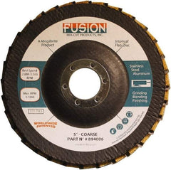 Rex Cut Product - 60 Grit, 5" Disc Diam, 7/8" Center Hole, Type 29 Aluminum Oxide Flap Disc - 12,200 Max RPM, Fiberglass Backing, Arbor Attaching System, Coated & Non-Woven Combo - Benchmark Tooling
