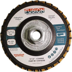 Rex Cut Product - 60 Grit, 4-1/2" Disc Diam, 5/8-11 Center Hole, Type 29 Aluminum Oxide Flap Disc - 13,300 Max RPM, Fiberglass Backing, Arbor Attaching System, Coated & Non-Woven Combo - Benchmark Tooling