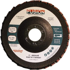 Rex Cut Product - 80 Grit, 5" Disc Diam, 7/8" Center Hole, Type 29 Aluminum Oxide Flap Disc - 12,200 Max RPM, Fiberglass Backing, Arbor Attaching System, Coated & Non-Woven Combo - Benchmark Tooling