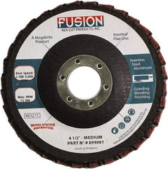 Rex Cut Product - 80 Grit, 4-1/2" Disc Diam, 7/8" Center Hole, Type 29 Aluminum Oxide Flap Disc - 13,300 Max RPM, Fiberglass Backing, Arbor Attaching System, Coated & Non-Woven Combo - Benchmark Tooling