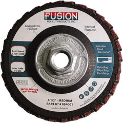 Rex Cut Product - 80 Grit, 4-1/2" Disc Diam, 5/8-11 Center Hole, Type 29 Aluminum Oxide Flap Disc - 13,300 Max RPM, Fiberglass Backing, Arbor Attaching System, Coated & Non-Woven Combo - Benchmark Tooling
