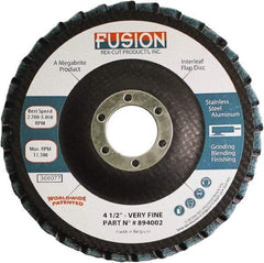 Rex Cut Product - 120 Grit, 4-1/2" Disc Diam, 7/8" Center Hole, Type 29 Aluminum Oxide Flap Disc - 13,300 Max RPM, Fiberglass Backing, Arbor Attaching System, Coated & Non-Woven Combo - Benchmark Tooling