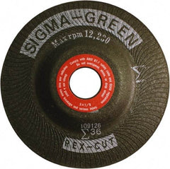 Rex Cut Product - 36 Grit, 5" Wheel Diam, 7/8" Arbor Hole, Type 27 Depressed Center Wheel - Zirconia Alumina/Aluminum Oxide Blend - Benchmark Tooling