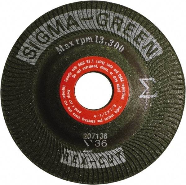 Rex Cut Product - 36 Grit, 4-1/2" Wheel Diam, 7/8" Arbor Hole, Type 27 Depressed Center Wheel - Zirconia Alumina/Aluminum Oxide Blend - Benchmark Tooling