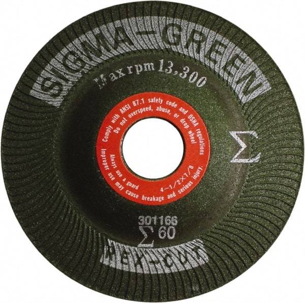 Rex Cut Product - 60 Grit, 4-1/2" Wheel Diam, 7/8" Arbor Hole, Type 27 Depressed Center Wheel - Zirconia Alumina/Aluminum Oxide Blend - Benchmark Tooling