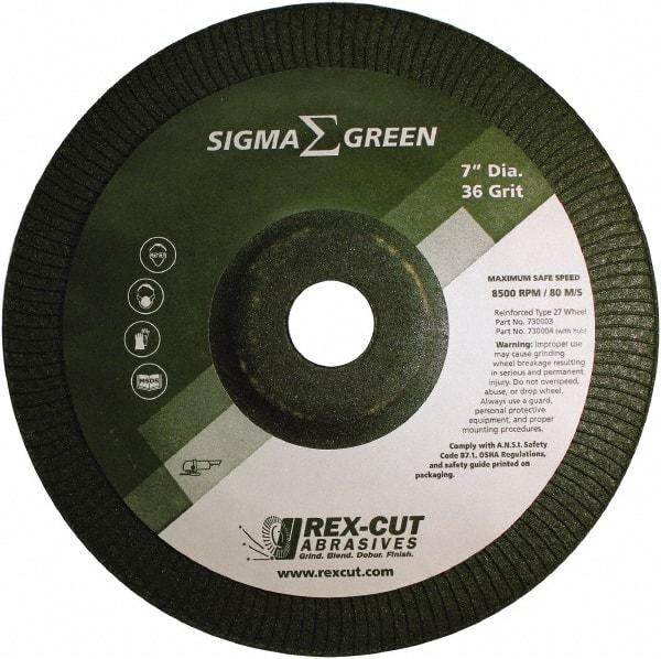 Rex Cut Product - 36 Grit, 7" Wheel Diam, 7/8" Arbor Hole, Type 27 Depressed Center Wheel - Zirconia Alumina/Aluminum Oxide Blend - Benchmark Tooling