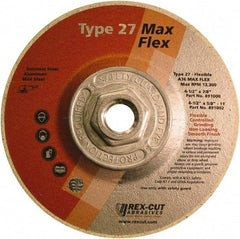 Rex Cut Product - 36 Grit, 4-1/2" Wheel Diam, 5/32" Wheel Thickness, Type 27 Depressed Center Wheel - Aluminum Oxide, 13,300 Max RPM - Benchmark Tooling