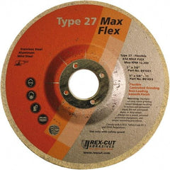 Rex Cut Product - 54 Grit, 5" Wheel Diam, 5/32" Wheel Thickness, 7/8" Arbor Hole, Type 27 Depressed Center Wheel - Aluminum Oxide, 12,200 Max RPM - Benchmark Tooling