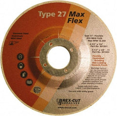 Rex Cut Product - 54 Grit, 4-1/2" Wheel Diam, 5/32" Wheel Thickness, 7/8" Arbor Hole, Type 27 Depressed Center Wheel - Aluminum Oxide, 13,300 Max RPM - Benchmark Tooling