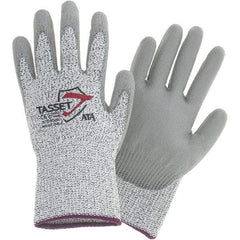 Worldwide Protective Products - Size XS, ANSI Cut Lvl 3, Cut Resistant Gloves - Palm & Fingertips Coated, Gray/White - Benchmark Tooling