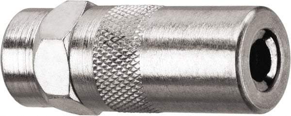 DeWALT - 10,000 Operating psi, 2" Long, 1/8 Thread, Nickel Plated Brass Fixed Grease Gun Coupler - NPT Thread, 10,000 psi Burst Pressure, Silver - Benchmark Tooling