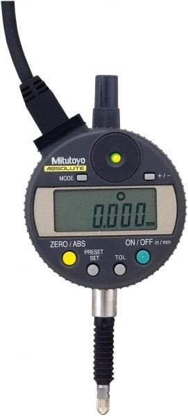 Mitutoyo - 0 to 12.7mm Range, 0.00005" Graduation, Electronic Drop Indicator - Accurate to 0.00012", LCD Display - Benchmark Tooling