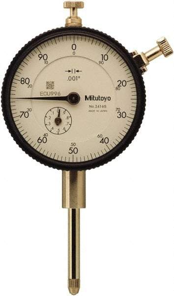 Mitutoyo - 1" Range, 0-100 Dial Reading, 0.001" Graduation Dial Drop Indicator - 57mm Dial, 0.1" Range per Revolution, 0.002" Accuracy, Includes NIST Traceability Certification - Benchmark Tooling