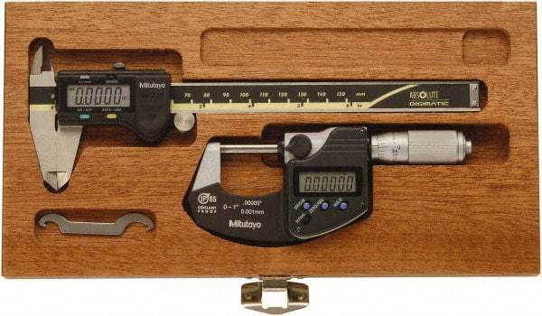 Mitutoyo - 4 Piece, Caliberated Machinist Caliper and Micrometer Tool Kit - 0 to 6 Inch Caliper, 0.0005 Inch Caliper Resoluion, 0 to 1 Inch Micrometer, 0.0001 Inch Graduation, 0.0005 Inch Resoluion - Benchmark Tooling