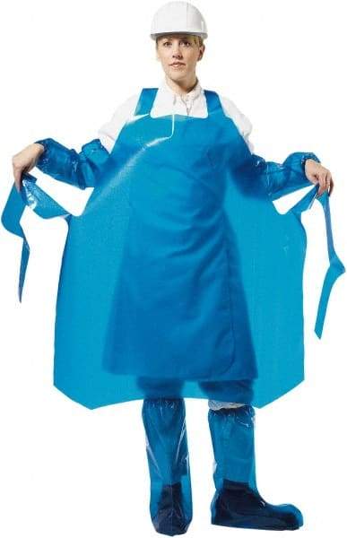 PolyConversions - 35" Wide x 55" Long x 4 mil Thick Chemical Resistant Bib Apron - Polyolefin, Blue, Waterproof, Resists Chemicals, Fats, Oils, Dry Particles, Liquid Splashes - Benchmark Tooling