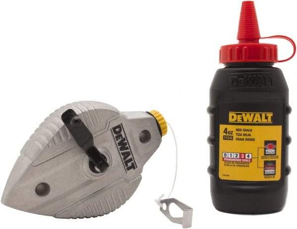 DeWALT - 100' Long Reel & Chalk Set - Red, Includes 4 oz Red Chalk - Benchmark Tooling