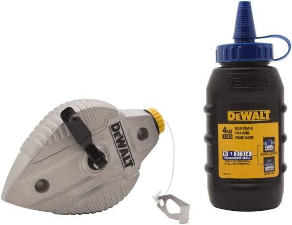 DeWALT - 100' Long Reel & Chalk Set - Blue, Includes 4 oz Blue Chalk - Benchmark Tooling