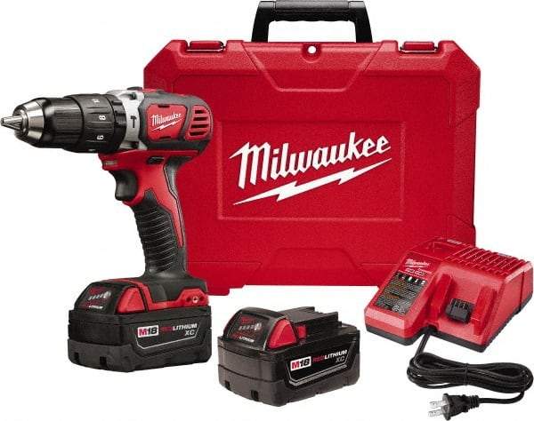 Milwaukee Tool - 18 Volt 1/2" Keyless Chuck Cordless Hammer Drill - 0 to 28,800 BPM, 0 to 1,800 RPM, Reversible - Benchmark Tooling