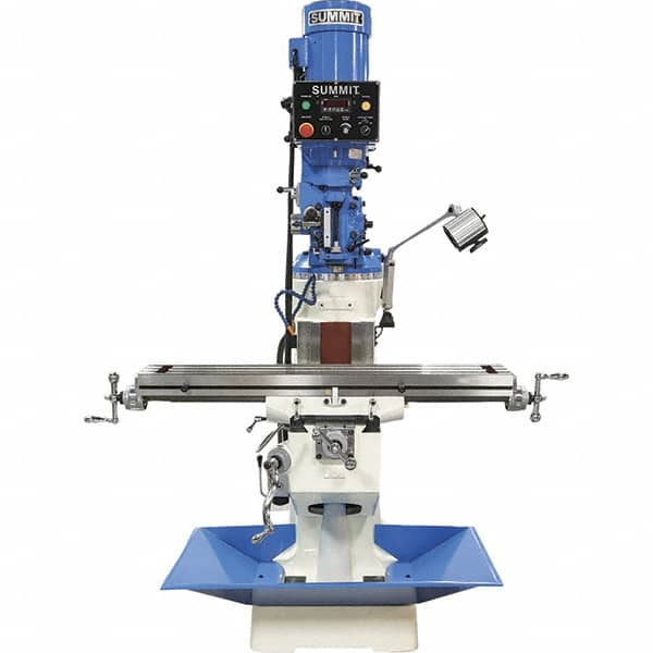 Summit - 9" Table Width x 49" Table Length, Electronic Variable Speed Control, 3 Phase Knee Milling Machine - R8 Spindle Taper, 3 hp - Benchmark Tooling