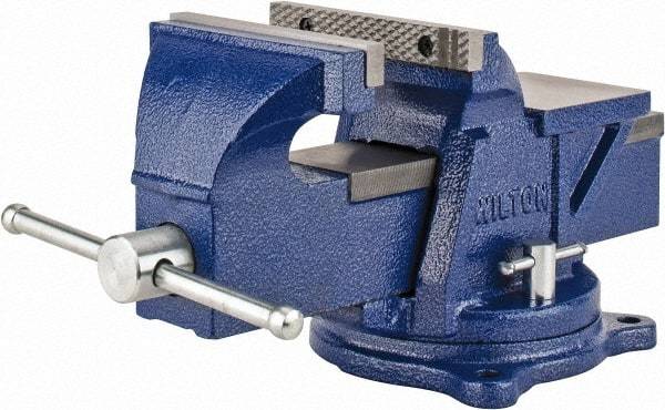 Wilton - 6" Jaw Width, 6" Opening Capacity, 3" Throat Depth, Steel Swivel Bench Vise - Bolt Down Base Attachment - Benchmark Tooling