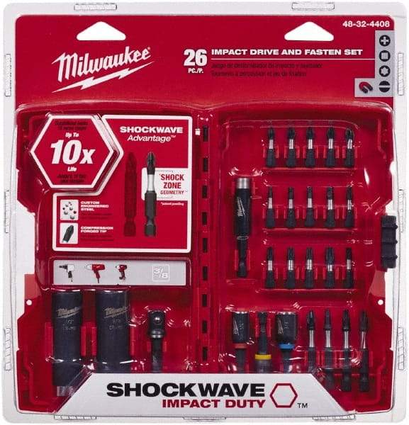 Milwaukee Tool - 26 Piece, Screwdriver Power Bit Set - #1 to #3 Phillips, 1/4 to 9/16" Hex, T20 to T30 Torx - Benchmark Tooling