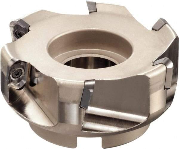 Sumitomo - 5 Inserts, 100mm Cut Diam, 31.75mm Arbor Diam, 22mm Max Depth of Cut, Indexable Square-Shoulder Face Mill - 63mm High, AECT 1604 Insert Compatibility, Through Coolant, Series WaveMill - Benchmark Tooling