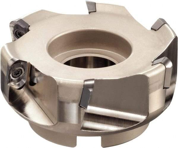 Sumitomo - 5 Inserts, 100mm Cut Diam, 31.75mm Arbor Diam, 22.99mm Max Depth of Cut, Indexable Square-Shoulder Face Mill - 63mm High, AECT 1604 Insert Compatibility, Through Coolant, Series WaveMill - Benchmark Tooling
