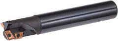 Sumitomo - 1" Cutting Diam, 1.05" Max Depth, 1" Shank Diam, Weldon Shank Indexable Square Shoulder Helical End Mill - Screw Holding Method, APET 1035/APMT 1035 Insert Style, WMM Toolholder Style - Benchmark Tooling