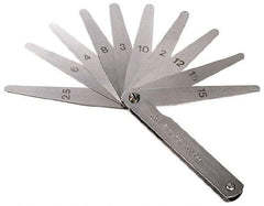 TESA Brown & Sharpe - 10 Piece, 0.0015 to 0.025" Thick, Feeler Gage Set - 2-1/2" Leaf Length, 1/2" Wide, Steel - Benchmark Tooling