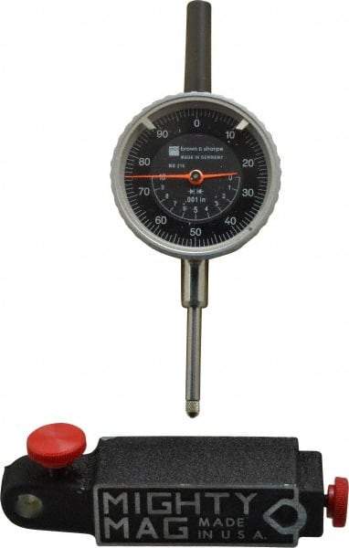 TESA Brown & Sharpe - 0.001" Graduation, 0-100 Dial Reading, Indicator & Base Kit - 4" Base Length x 1" Base Width x 1" Base Height, 2-1/4" Dial Diam - Benchmark Tooling