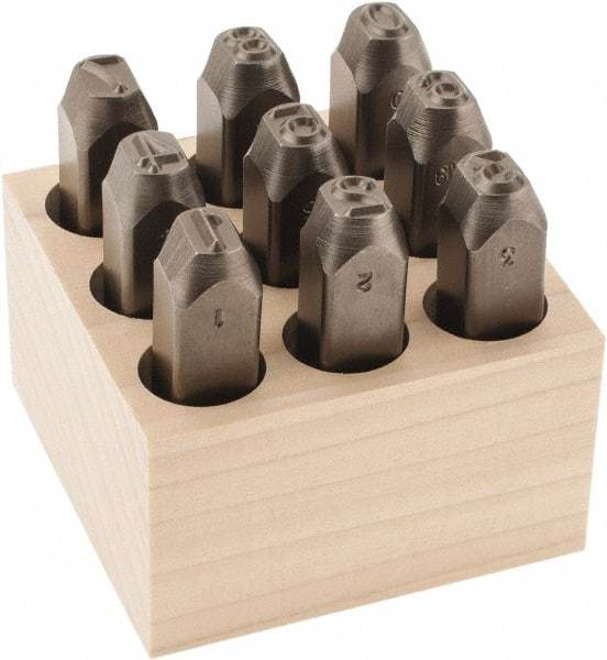 C.H. Hanson - 9 Piece, 3/8" Character Steel Stamp Set - Figures, Low Stress Round Face Full - Benchmark Tooling